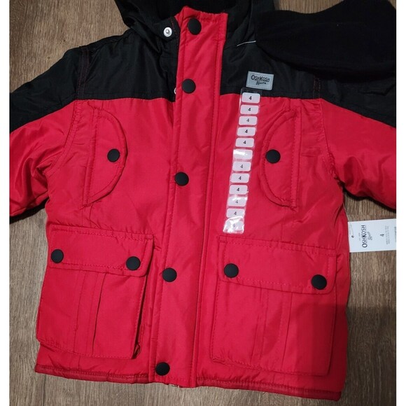 OSHKOSH B'gosh Red/Black Winter Coat Zip & Snap With Functional‎ Pockets Size 4T - Picture 2 of 7